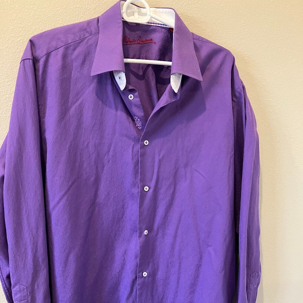 Robert Graham Purple L/XL Men's Jacquard Long Sleeve Flip Cuff Shirt